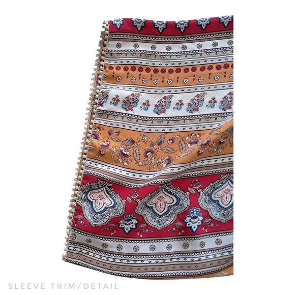 FOREVER 21 Boho Flowy Kimono Style Top Size L Loose Cover Up Floral Stripe Print - Picture 10 of 11